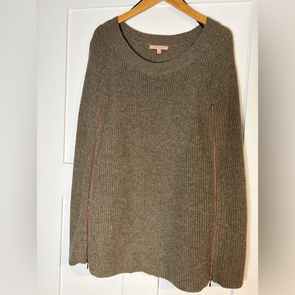 Gibson Latimer brown Ribbed poncho Sweater with rose gold‎ Side Zips